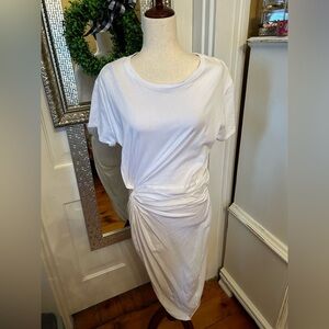 Habitual Midi Dress! NWT! Large! White! Gathered Front! Slit on Side! STYLISH!